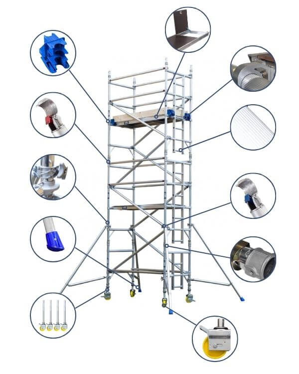 3t industrial scaffold tower labelled diagram