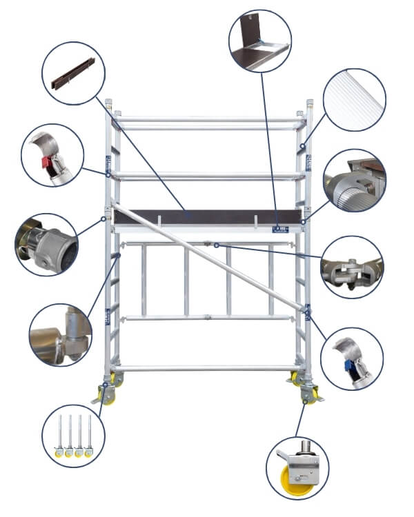 trade folding industrial scaffold tower labelled diagram
